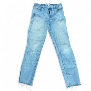 PAIGE Hoxton Slim blue denim jeans with frayed hem and raw cut Size 27